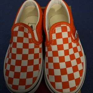 Vans Kids Orange Checkered Slip-On Shoes